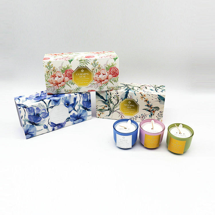 juego de velas 3 * 30 g de parafina / cera de soja vela perfumada en vaso de vidrio en caja de regalo