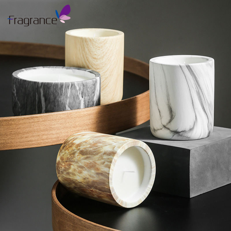 Vela perfumada de cerámica de madera del recipiente del tarro del grano de mármol de encargo del paquete del olor